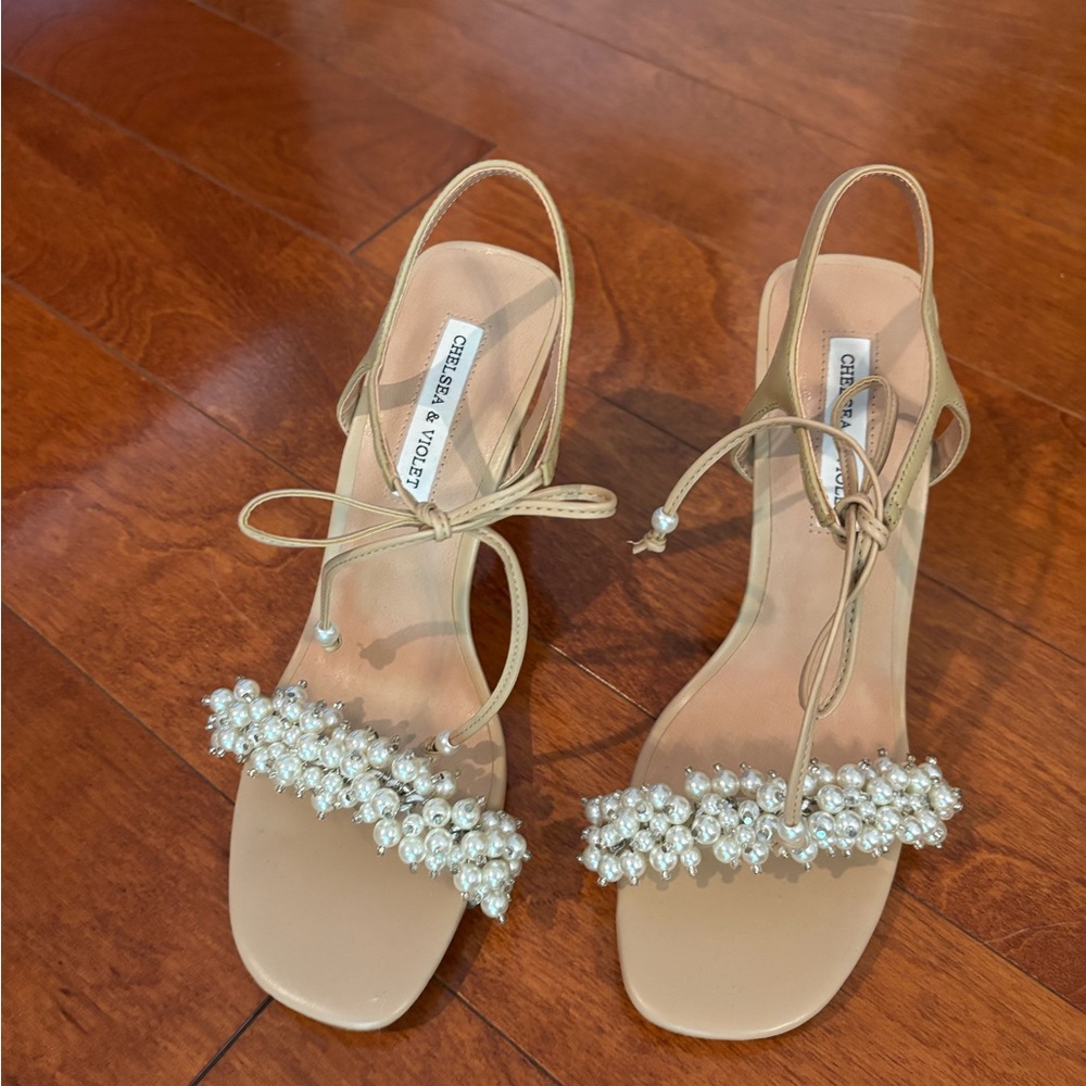 Chelsea and violet pearl embellished sandal heels 7.5